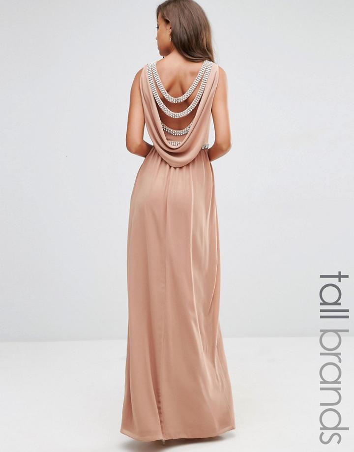 Tfnc Tall Wedding Embellished Drape Back Maxi Dress - Beige