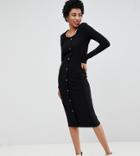 Vero Moda Tall Ribbed Button Front Midi Dress - Black