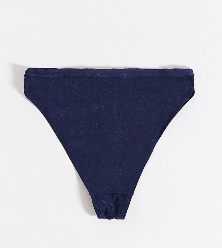 Wolf & Whistle Fuller Bust Exclusive Eco High Leg Buckle Bikini Bottom In Navy-blues