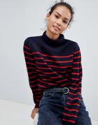 Jdy Lynn High Neck Stripe Sweater - Navy