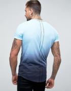 Religion Longline T-shirt With Color Fade Print - Blue