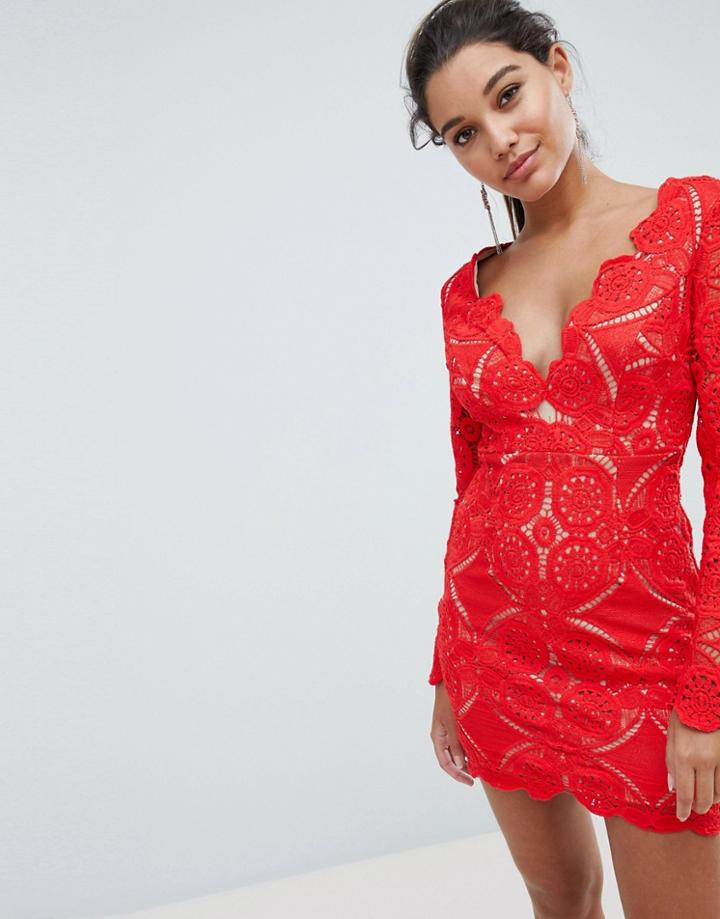 Love Triangle V Neck Mini Dress In All Over Lace
