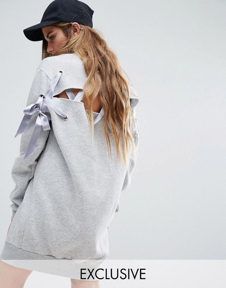 Reclaimed Vintage Sweat Dress With Back Lace Up - Gray