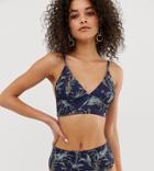 Warehouse Cami Bikini Top In Tropical Print - Navy