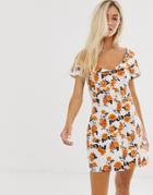 Sacred Hawk Mini Dress In Floral With Bardot Collar Detail-white