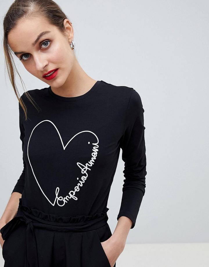 Emporio Armani Embroidered Heart Long Sleeve T-shirt - Black
