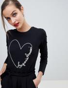 Emporio Armani Embroidered Heart Long Sleeve T-shirt - Black