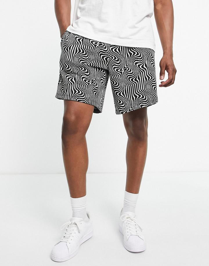 River Island Warped Jacquard Shorts In Black