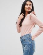 Only Elcos Frill Shoulder Knit Long Sleeved Top - Pink