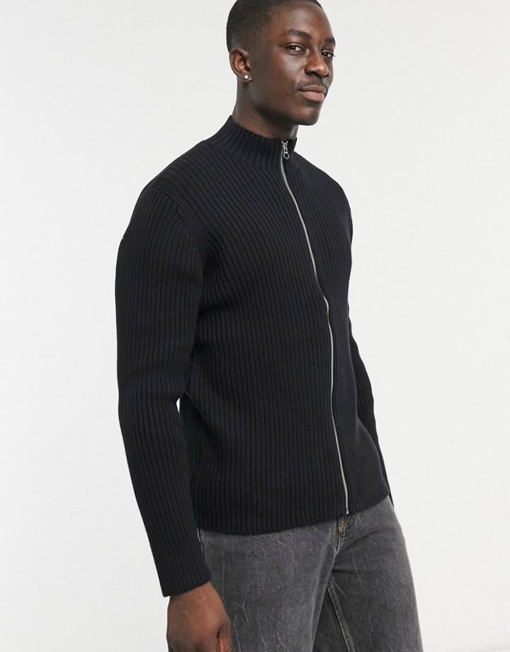 Weekday Logan Zip Cardigan In Black