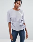 Vero Moda Crew Neck Tie Front Top - Blue