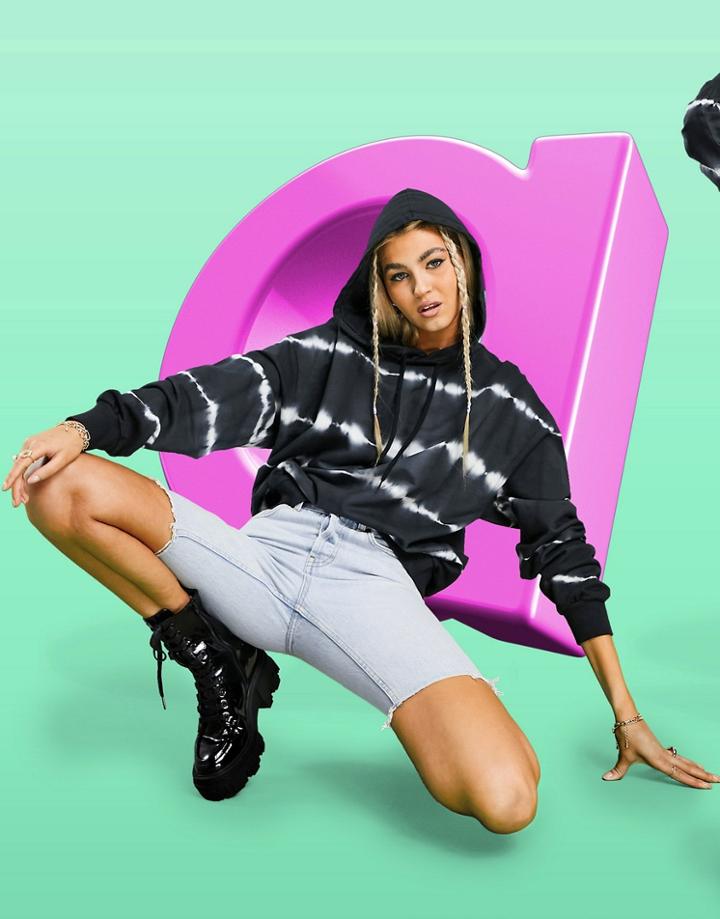 Asos Design Oversized Hoodie In Stripe Mono Tie Dye-multi