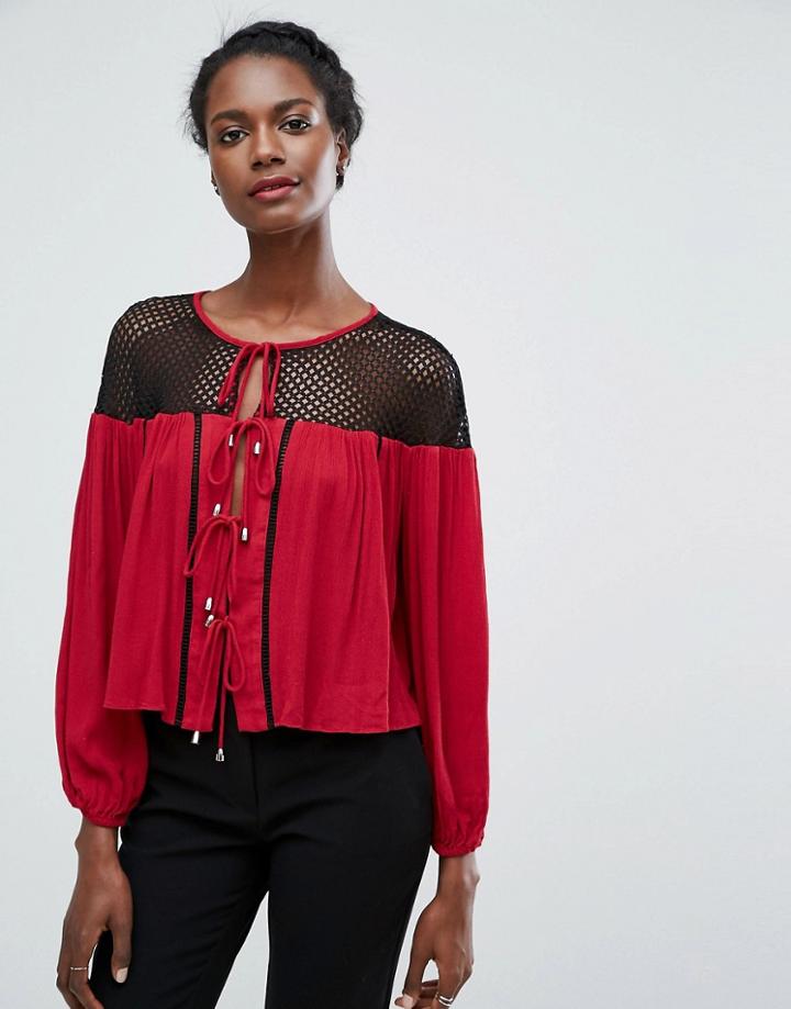 Endless Rose Tie Front Bohemian Top - Red