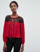 Endless Rose Tie Front Bohemian Top - Red