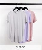 Topman 3 Pack Longline Fit T-shirt In Multi