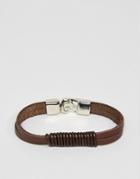 Asos Faux Leather Bracelet With Black Rope - Brown