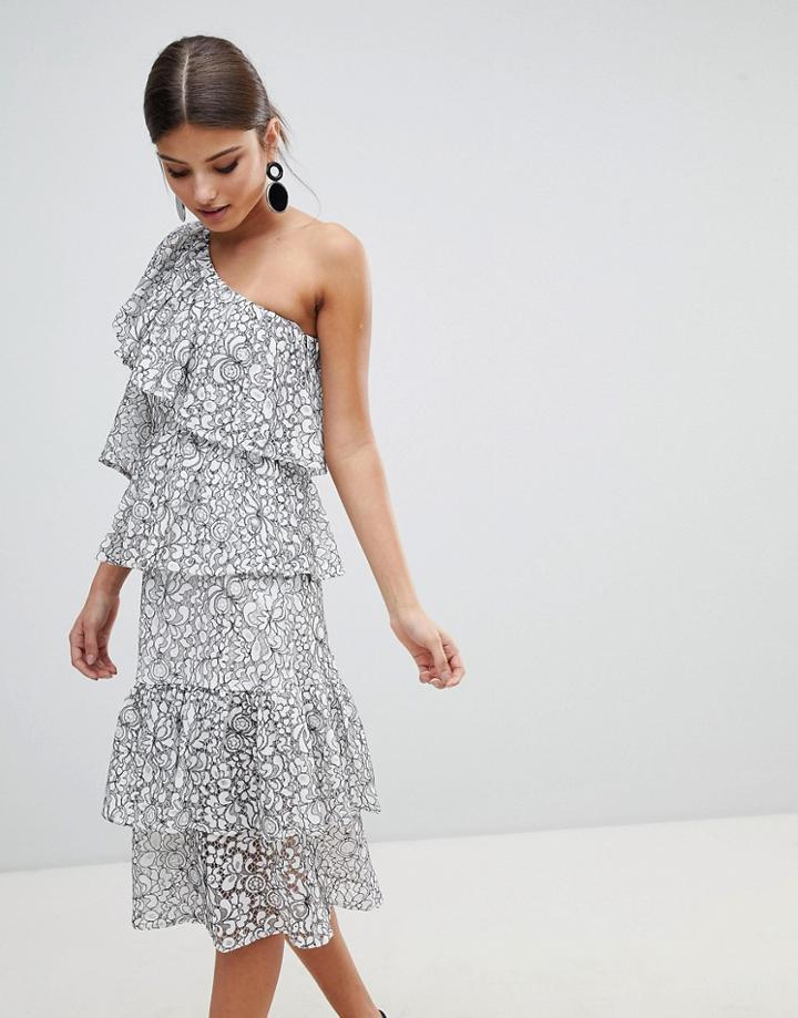 Missguided Tiered One Shoulder Midi Dress - White