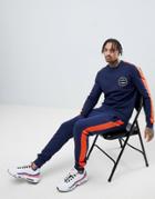 Asos Design Tracksuit Sweatshirt/skinny Jogger With Chest Print & Contrast Side Panel In Navy - Blue