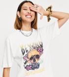 Collusion Beyond Skull Print Oversized Tee In Cream-white