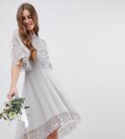 Maya Tall Sequin Cape Detail Midi Bridesmaid Dress With High Low Hem-gray