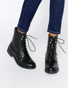 Pieces Ibi Croc Print Leather Lace Up Worker Boots - Black