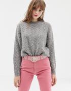 Monki Textured Round Neck Sweater In Gray - Gray