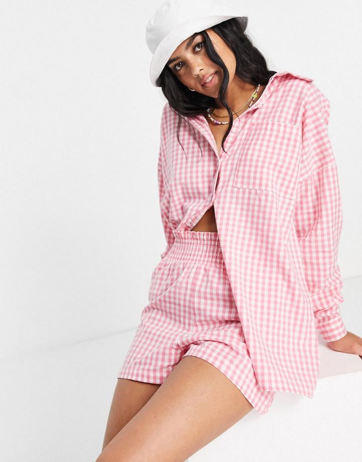 Influence Beach Shirt In Pink Gingham