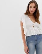 Pull & Bear Blouse With Waterfall Sleeve In White - Multi