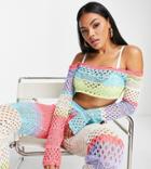Asyou Long Sleeve Crochet Crop Top In Multi - Part Of A Set