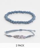 Asos Design 2 Pack Beaded Bracelet Set In Gray With Feather