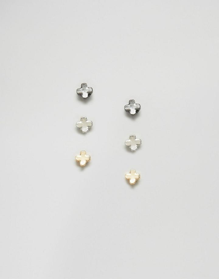Asos Mini Cross Stud Earring Pack - Mixed Metal