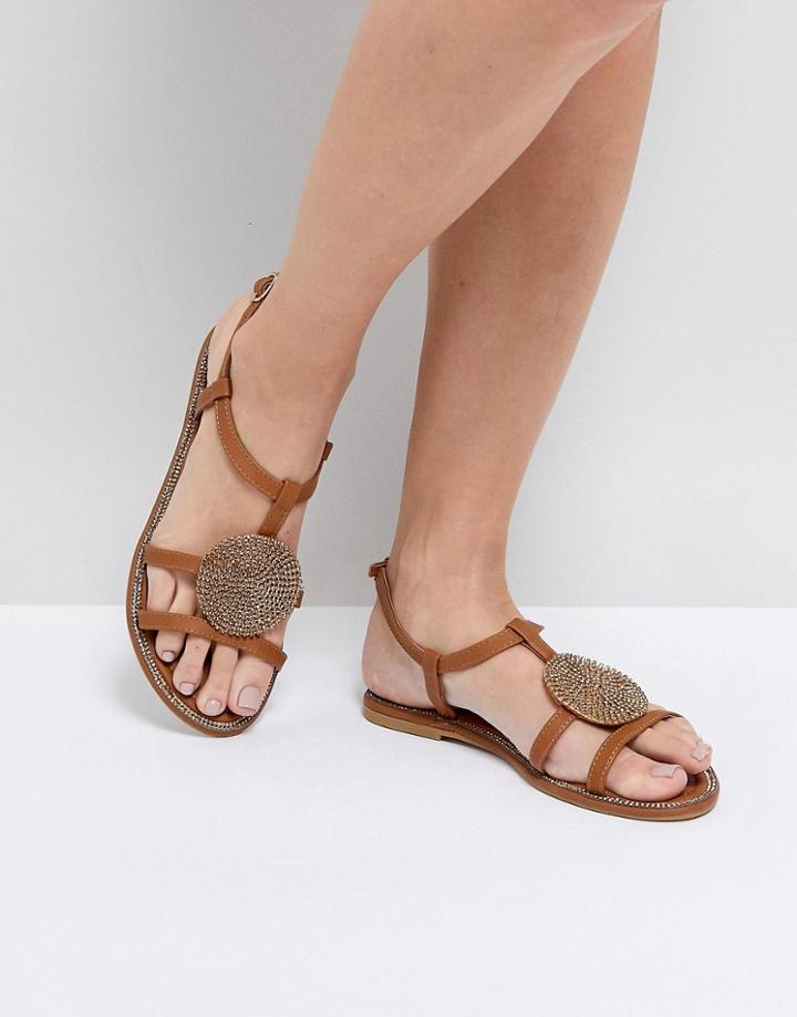 Pia Rossini Pandora Rhinestone Flat Sandal - Tan