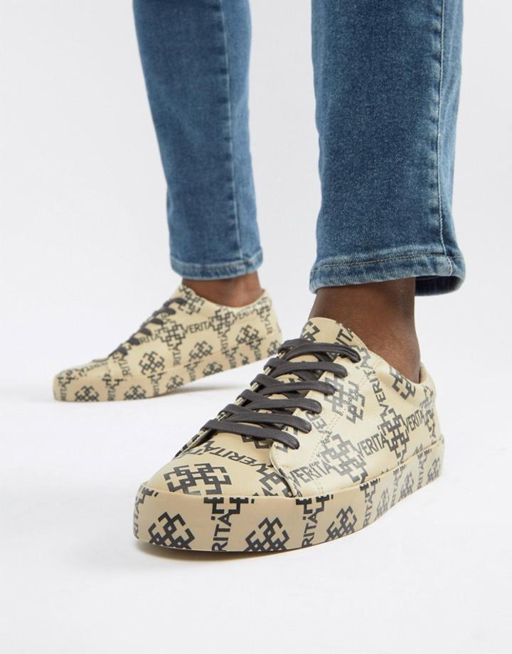 Asos Design Sneakers In All Over Print - Stone