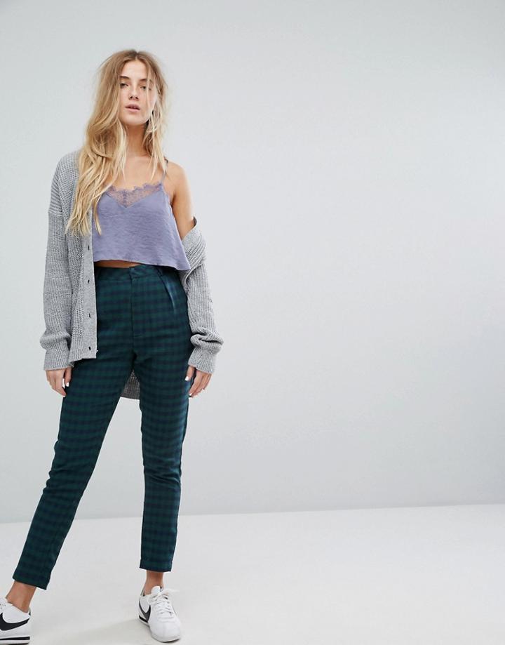 Daisy Street Tailored Pants In Check - Navy