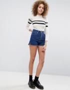Asos Denim Side Split Short In Hardy Wash - Blue