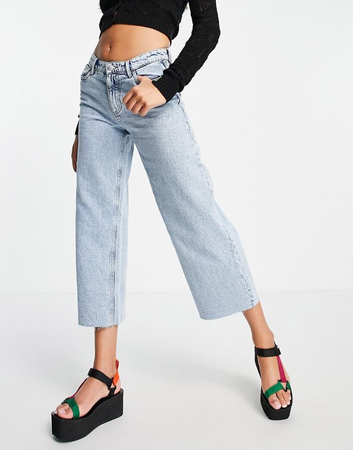 Only Sonny Cropped Wide Leg Jeans With High Waist In Light Blue-blues