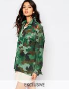 Milk It Vintage Oversized Camo Shirt Jacket With Jungle Snake - Green