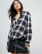 Blank Nyc Check Wrap Front Blouse - Black