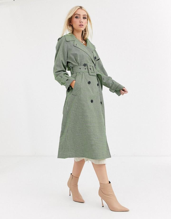 Asos Design Micro Check Coat With Statement Belt