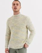 Asos Design Heavyweight Sweater In Textured Oatmeal Slub Yarn-beige