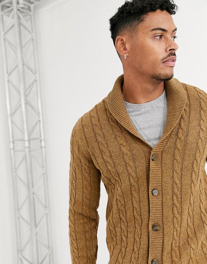 Asos Design Cable Knit Cardigan In Tan