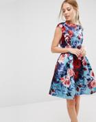 Closet Satin Floral Print Sleeveless Skater Dress - Multi