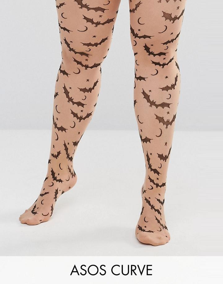 Asos Curve Halloween Bats Stars And Moon Tights - Beige