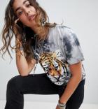 Sacred Hawk Oversized T-shirt In Tie Dye And Tiger Print - Black