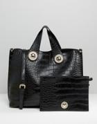 Versace Jeans Croc Tote Bag With Pouch - Black