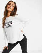 Tommy Jeans Logo Crew Neck Sweater In White