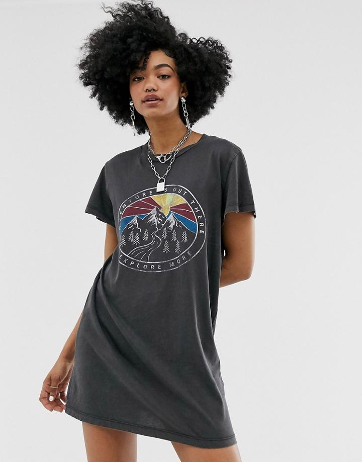Noisy May Adventure Mountains T-shirt Dress - Gray