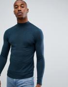 Asos Design Muscle Fit Turtleneck Sweater In Teal - Green