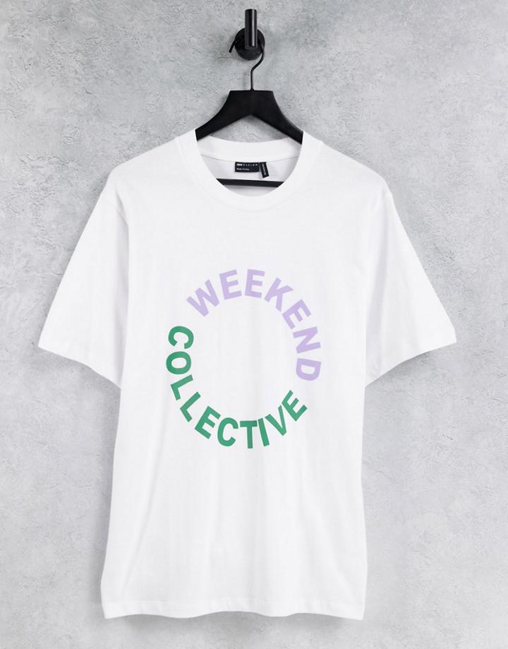 Asos Weekend Collective Oversized T-shirt With Colored Logo In White