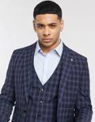 River Island Slim Fit Suit Jacket In Navy Check